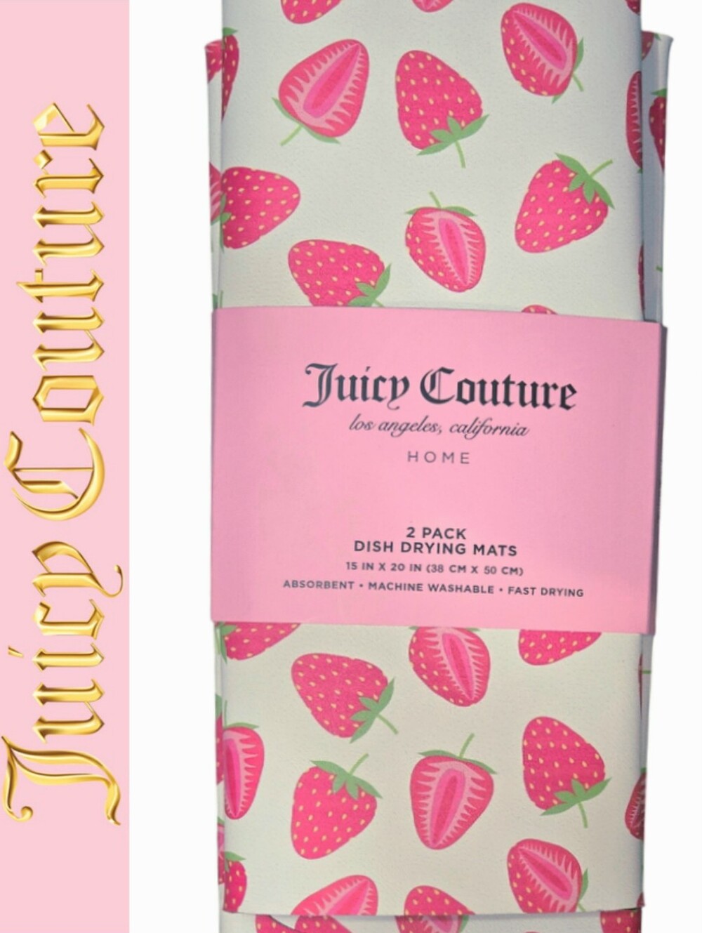 Juicy Couture Home 2-PK Strawberry Print Dish Drying Mats